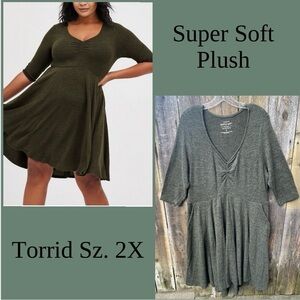 Torrid Super Soft Plush Olive Marled Skater Dress Sz. 2X (18/20)